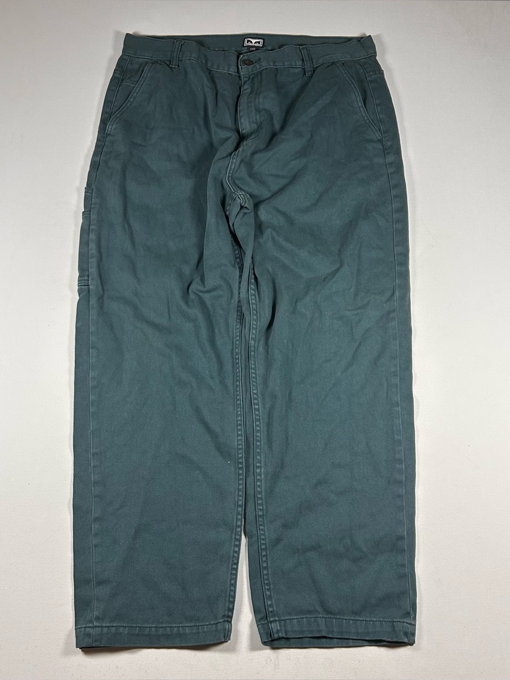 OBEY Twill Carpenter Pants Teal Mens 36 X 28 Skatecore Cotton RARE Embroidered